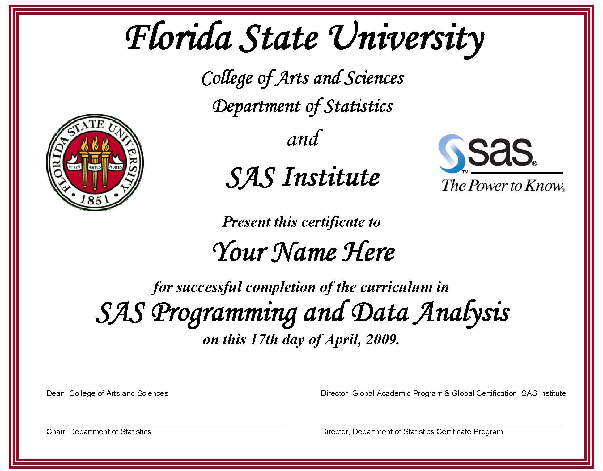 Undergraduate SAS Certificate